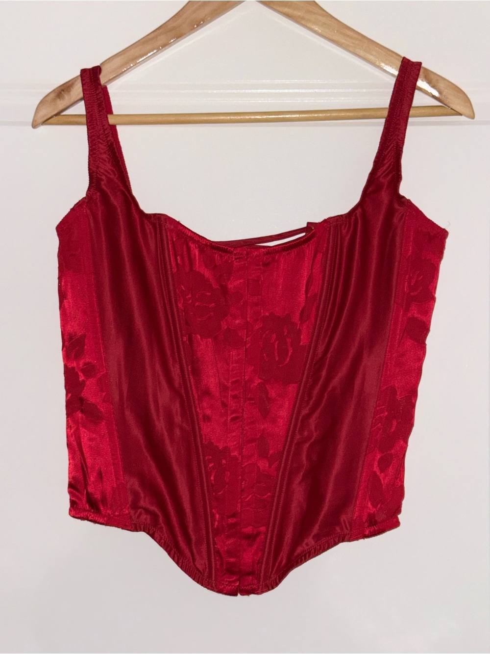 VICTORIA'S SECRET Medium Red Boned Eye Hook Front Lace Up Back Corset